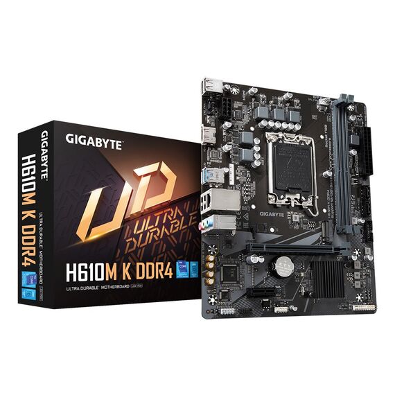 GIGABYTE H610M K DDR4 Motherboard - Supports Intel Core 14th Gen CPUs, 3+1+1 Phases Hybrid Power Design, up to 3200MHz DDR4, 1xPCIe 3.0 M.2, GbE LAN, USB 3.2 Gen 1 - Motherboards - Laptops & PC Builds - Techbox