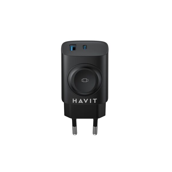 Havit UC132 EU - GaN 22 W dual-port charger with wireless charging option, black - Travel Chargers - Smartphone Chargers - Techbox