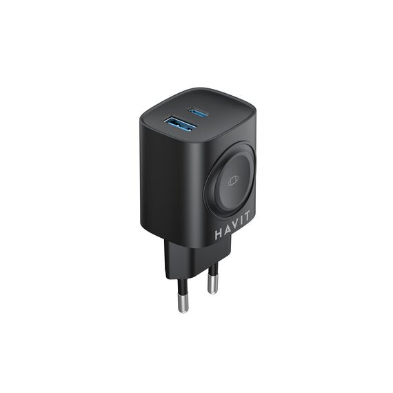 Havit UC132 EU - GaN 22 W dual-port charger with wireless charging option, black - Travel Chargers - Smartphone Chargers - Techbox