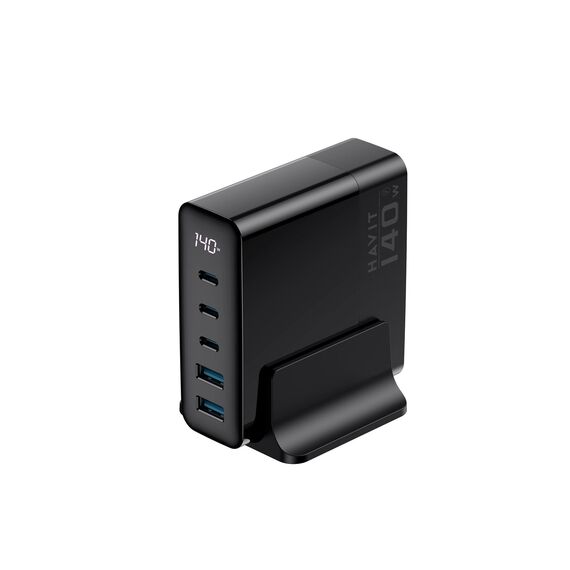 Havit UCLE004 EU - GaN five-port travel charger 140 W, black - Travel Chargers - Smartphone Chargers - Techbox