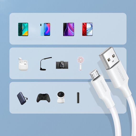 Ugreen US289 60142 micro USB / USB-A cable 1.5m - white - Cables & Adapters - Cables & Accessories - Techbox