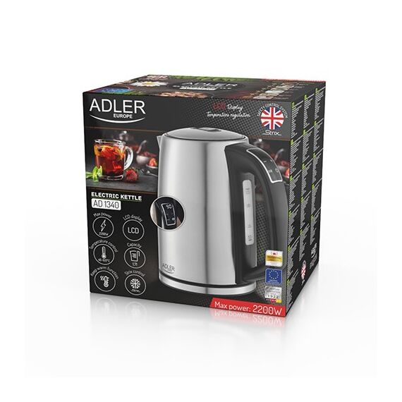 Adler AD 1340 electric kettle 1.7 L 2200 W Black, Silver | Techbox