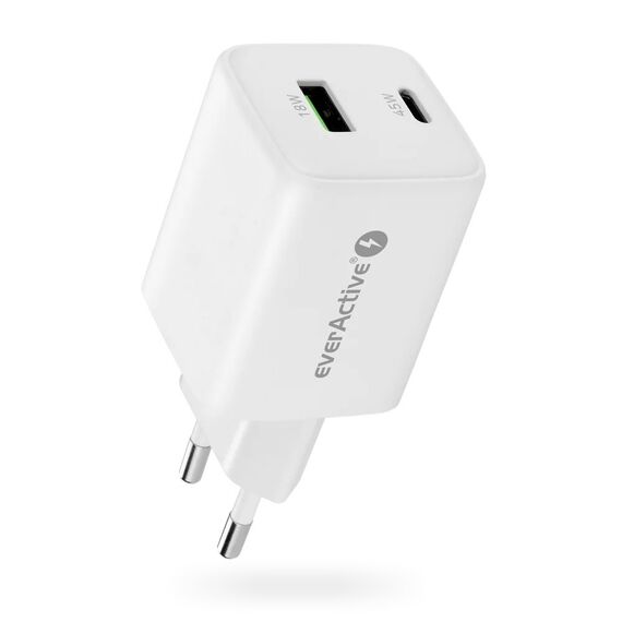 GaN mains charger with 1 x USB and 1 x USB-C Quick Charge 4.0 45W, white | Techbox