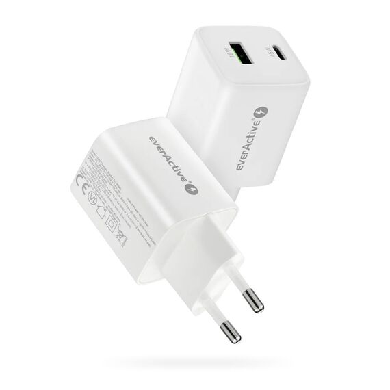 GaN mains charger with 1 x USB and 1 x USB-C Quick Charge 4.0 45W, white | Techbox