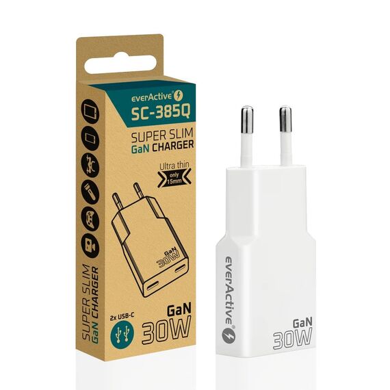 Charger 2 x USB-C Quick Charge 4+ 30W SUPER SLIM white | Techbox