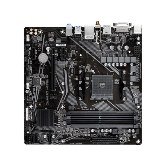 GIGABYTE A520M DS3H AC Motherboard - AMD Ryzen 5000 Series CPUs, 5+3 Phases VRM, up to 4733MHz DDR5 (OC), 1xPCIe 3.0 M.2, GbE LAN, WIFI 5, USB 3.2 Gen 1 | Techbox