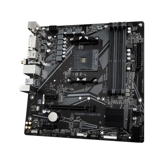GIGABYTE A520M DS3H AC Motherboard - AMD Ryzen 5000 Series CPUs, 5+3 Phases VRM, up to 4733MHz DDR5 (OC), 1xPCIe 3.0 M.2, GbE LAN, WIFI 5, USB 3.2 Gen 1 | Techbox