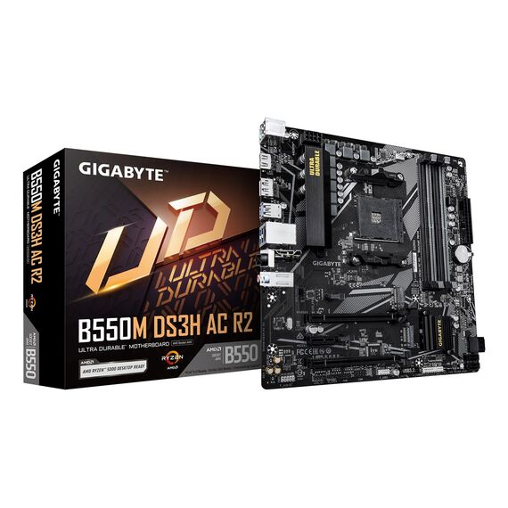 GIGABYTE B550M DS3H AC R2 Motherboard - AMD Ryzen 5000 CPUs, 5+3 Phases VRM, up to 4733MHz DDR4 (O.C.), 1xPCIe 4.0 + 1xPCIe 3.0 M.2, Wi-Fi 5, 1GbE LAN, USB 3.2 Gen 1 | Techbox