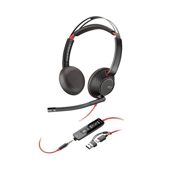 HP Poly Blackwire 5220 Stereo USB-C Headset +3.5mm Plug +USB-C/A Adapter | Techbox