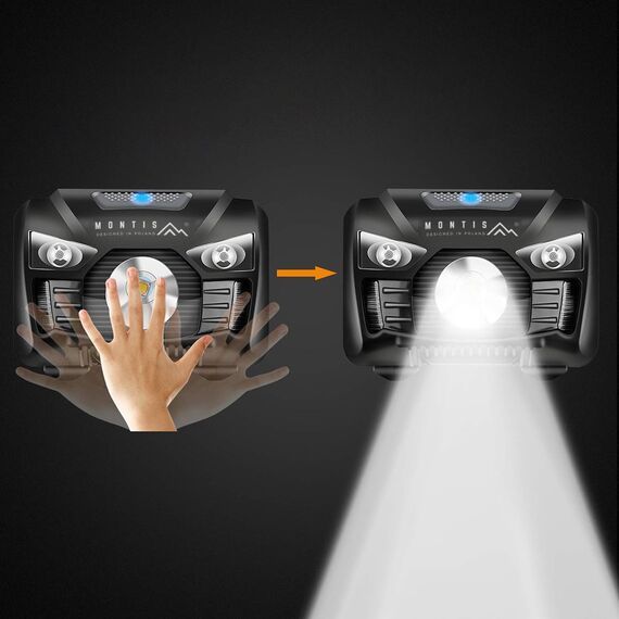 Montis Akumulatorowa latarka nagłowna z sensorem MT001 Black Headband flashlight LED | Techbox