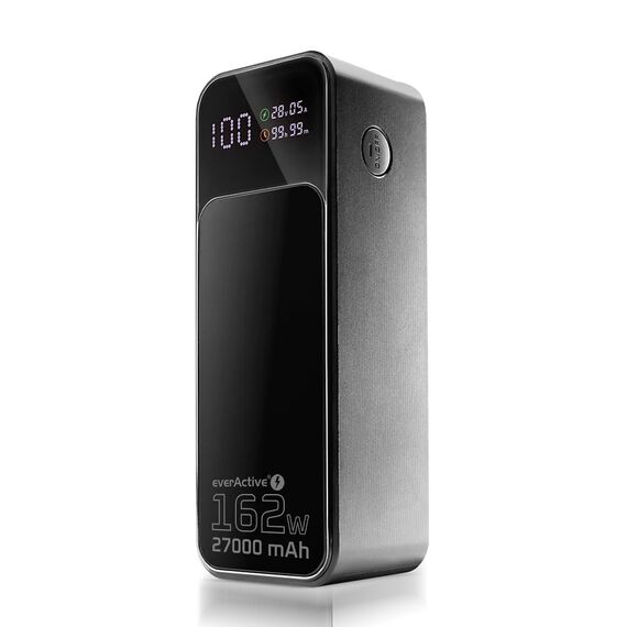 Powerbank 27 000mAh, 1x USB, 2x USB-C, 162,5W, QC4+, flashlight, LCD screen, black - Powerbanks - Smartphone Chargers - Techbox