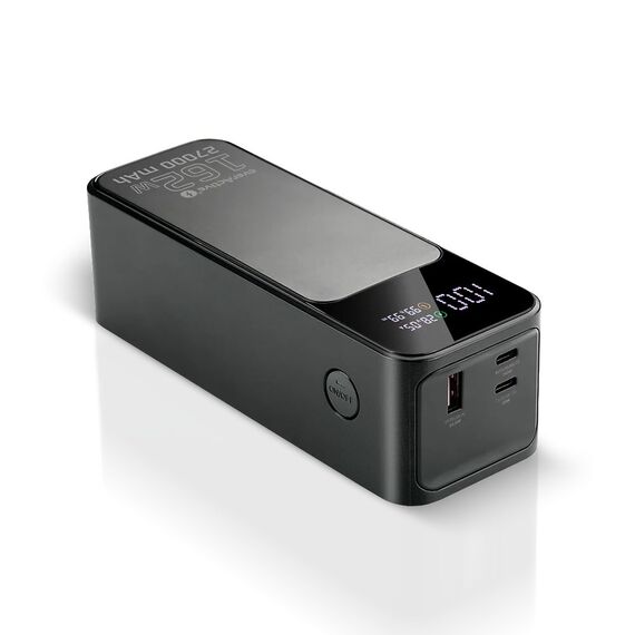 Powerbank 27 000mAh, 1x USB, 2x USB-C, 162,5W, QC4+, flashlight, LCD screen, black - Powerbanks - Smartphone Chargers - Techbox