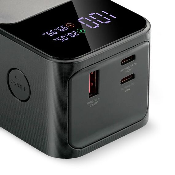 Powerbank 27 000mAh, 1x USB, 2x USB-C, 162,5W, QC4+, flashlight, LCD screen, black - Powerbanks - Smartphone Chargers - Techbox