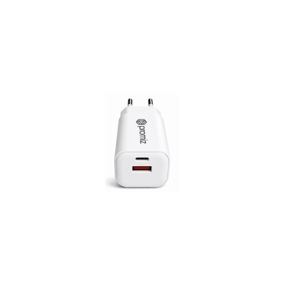 Promiz (PZ-30054) Wall Charger - Dual USB-C/USB-A - 45W - GaN - White