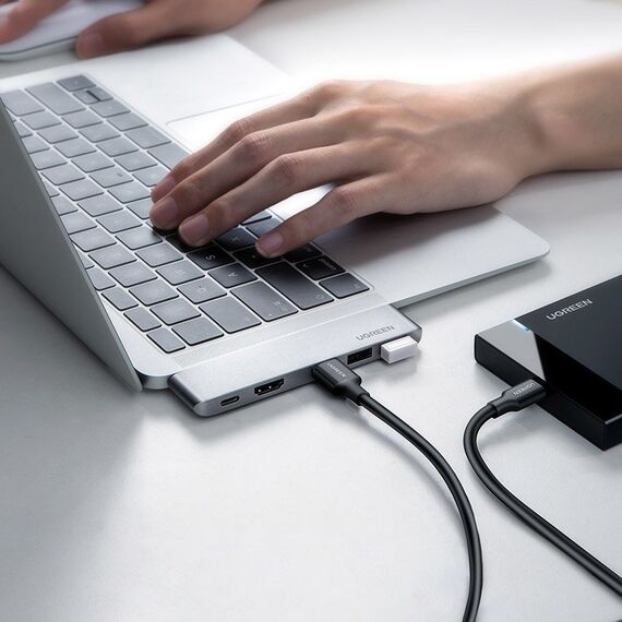 HUB Ugreen 60559 2x USB-C / USB-C PD (Thunderbolt 3, 100W, 4K 60 Hz, 10 Gbps) / HDMI 4K 30 Hz / 3x USB 3.0 for MacBook Pro / Air - Gray