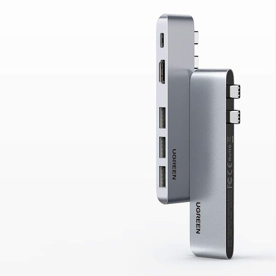 HUB Ugreen 60559 2x USB-C / USB-C PD (Thunderbolt 3, 100W, 4K 60 Hz, 10 Gbps) / HDMI 4K 30 Hz / 3x USB 3.0 for MacBook Pro / Air - Gray