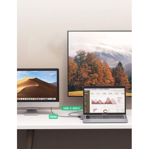 HUB Ugreen 60559 2x USB-C / USB-C PD (Thunderbolt 3, 100W, 4K 60 Hz, 10 Gbps) / HDMI 4K 30 Hz / 3x USB 3.0 for MacBook Pro / Air - Gray