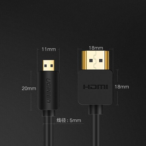 Ugreen cable HDMI - micro HDMI cable 19 pin 2.0v 4K 60Hz 30AWG 1.5m black (30102) - Cables & Adapters - Cables & Accessories - Techbox