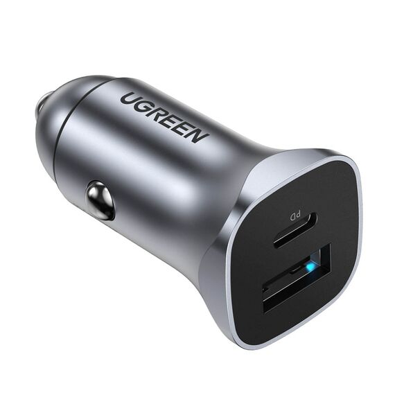Ugreen CD130 USB-A / USB-C 30W Car Charger - Gray - Travel Chargers - Smartphone Chargers - Techbox