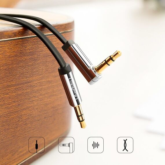 Ugreen flat cable AUX audio cable 3.5 mm mini jack 2m silver (10599) | Techbox