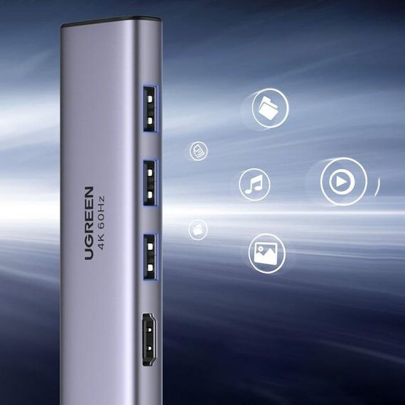 Ugreen multi-functional HUB USB Type C - 3x USB 3.2 Gen 1 / HDMI 4K 60Hz / SD and TF card reader gray (60383 CM511) - USB Hubs & Card Readers - Peripherals - Techbox