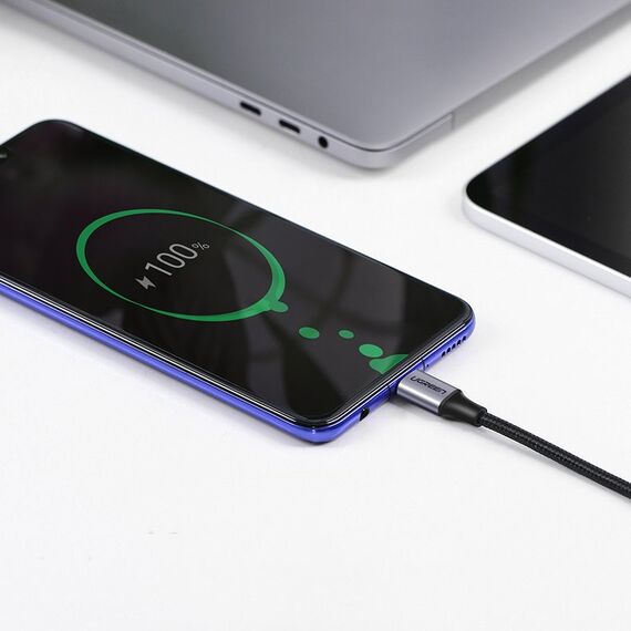 Ugreen US255 50125 USB-C (straight) / USB-C (angled) PD QC cable 60W 3A 2m - gray - Cables & Adapters - Cables & Accessories - Techbox