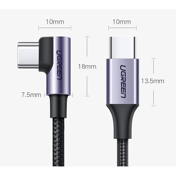 Ugreen US255 50125 USB-C (straight) / USB-C (angled) PD QC cable 60W 3A 2m - gray - Cables & Adapters - Cables & Accessories - Techbox