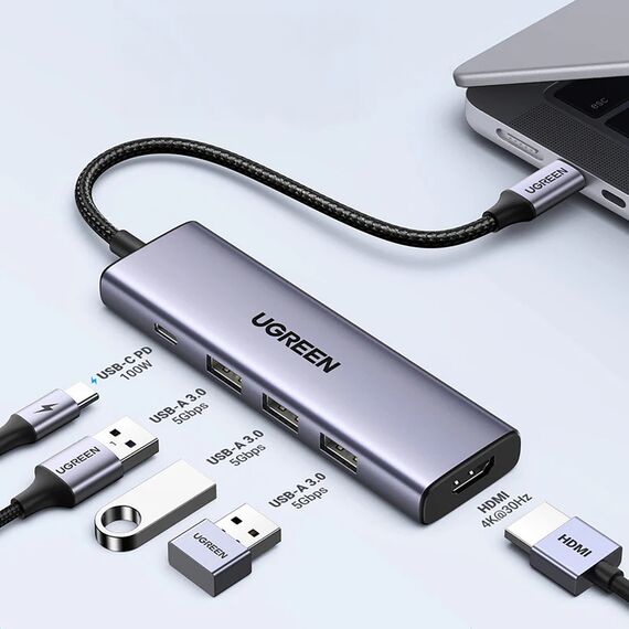 HUB Ugreen CM511 15597 5in1 USB-C - USB-C PD / HDMI / 3x USB-A 3.0 - gray - Cables & Adapters - Cables & Accessories - Techbox