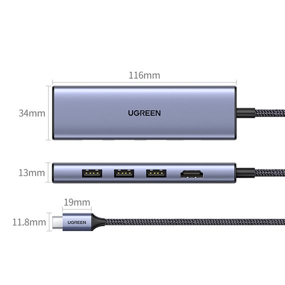 HUB Ugreen CM511 20956A 6in1 USB-C - HDMI / 3x USB-A 3.0 / SD/TF card reader - gray - Cables & Adapters - Cables & Accessories - Techbox