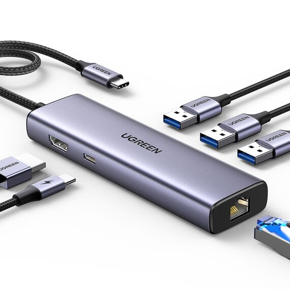 HUB Ugreen CM512 15598 6in1 USB-C - 3x USB-A 3.0 / HDMI / RJ45 / USB-C PD - gray - Cables & Adapters - Cables & Accessories - Techbox