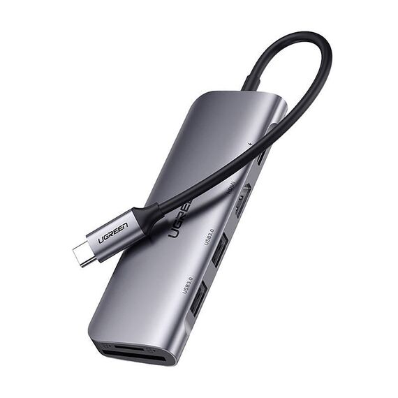 Ugreen CM195 ​​6in1 adapter USB-C - HDMI / 2x USB-A 3.0 / USB-C PD / SD / TF reader - gray | Techbox