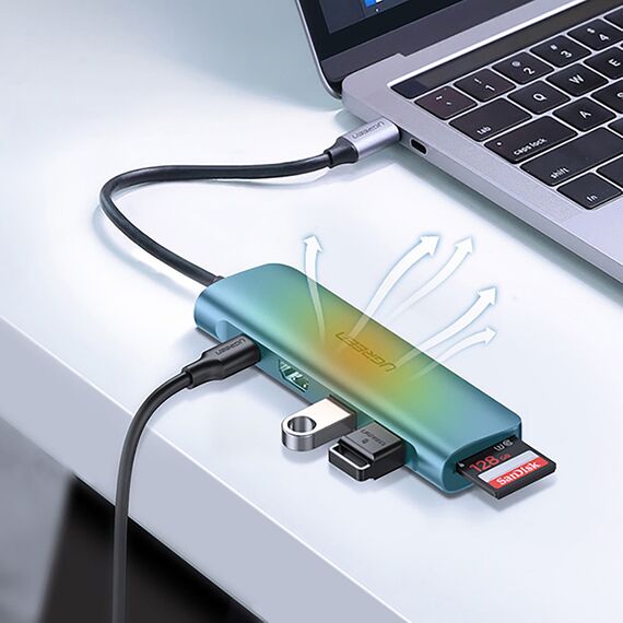 Ugreen CM195 ​​6in1 adapter USB-C - HDMI / 2x USB-A 3.0 / USB-C PD / SD / TF reader - gray | Techbox