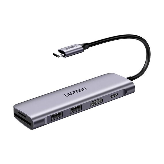 Ugreen CM195 ​​6in1 adapter USB-C - HDMI / 2x USB-A 3.0 / USB-C PD / SD / TF reader - gray | Techbox