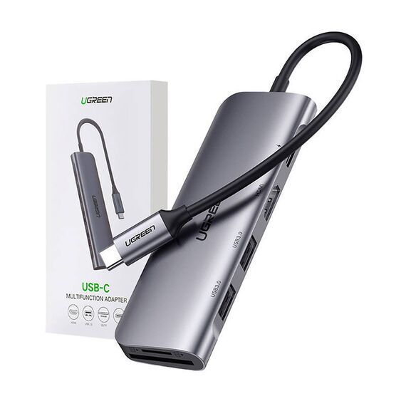 Ugreen CM195 ​​6in1 adapter USB-C - HDMI / 2x USB-A 3.0 / USB-C PD / SD / TF reader - gray | Techbox