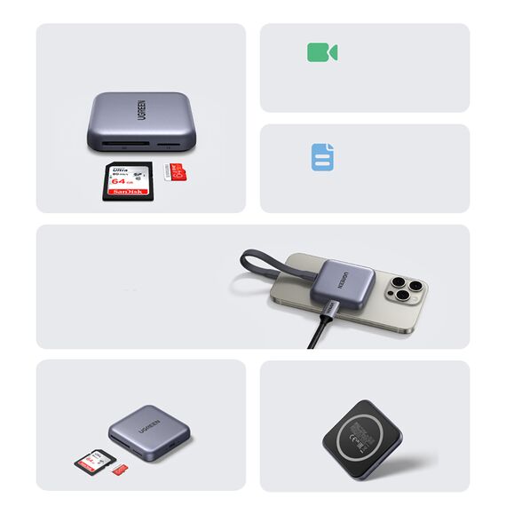 Ugreen Magnetic Memory Card Reader + 100W PD 3in1 Charger - Gray - USB Hubs & Card Readers - Peripherals - Techbox