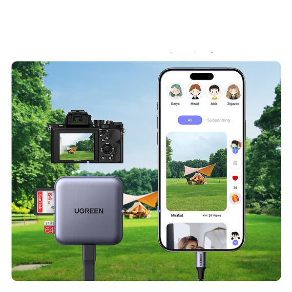 Ugreen Magnetic Memory Card Reader + 100W PD 3in1 Charger - Gray - USB Hubs & Card Readers - Peripherals - Techbox