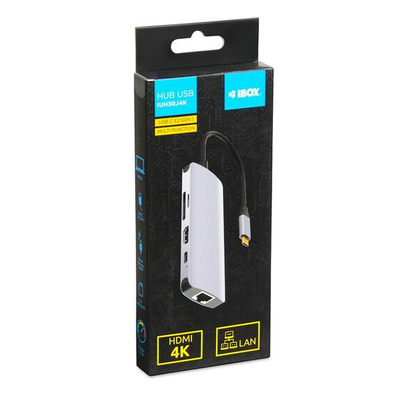 iBox IUH3RJ4K interface hub USB Type-C 5000 Mbit/s Silver - USB Hubs & Card Readers - Peripherals - Techbox
