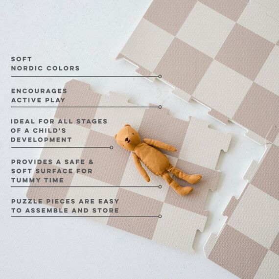 3 Sprouts - EVA Foam Mat - Checkerboard beige - 171 cm x 123 cm / Baby and Children