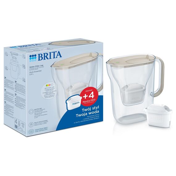 Brita Style Essential filter jug + 4 Maxtra Pro Pure Performance filter cartridges (sand-coloured) | Techbox