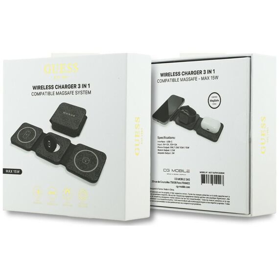 Ładowarka indukcyjna Guess 4G 3w1 15W MagSafe - czarna