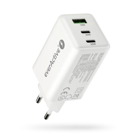 Charger GaN 1 x USB, 2 x USB-C Quick Charge 4+ 65W white | Techbox
