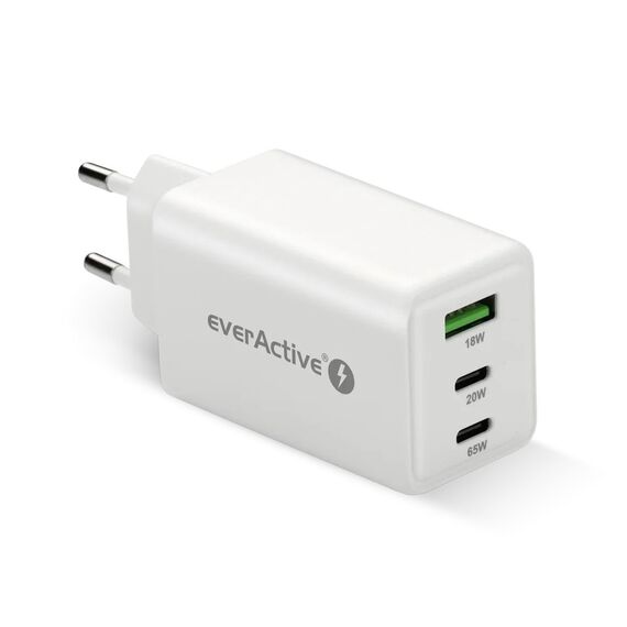 Charger GaN 1 x USB, 2 x USB-C Quick Charge 4+ 65W white | Techbox