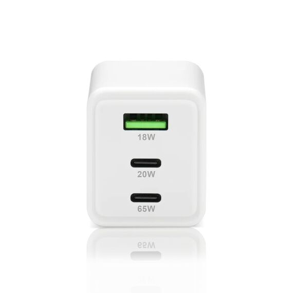 Charger GaN 1 x USB, 2 x USB-C Quick Charge 4+ 65W white | Techbox