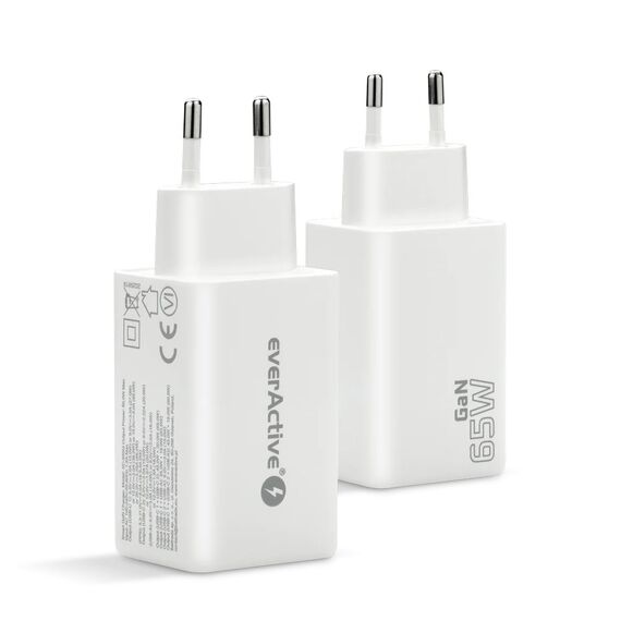 Charger GaN 1 x USB, 2 x USB-C Quick Charge 4+ 65W white | Techbox