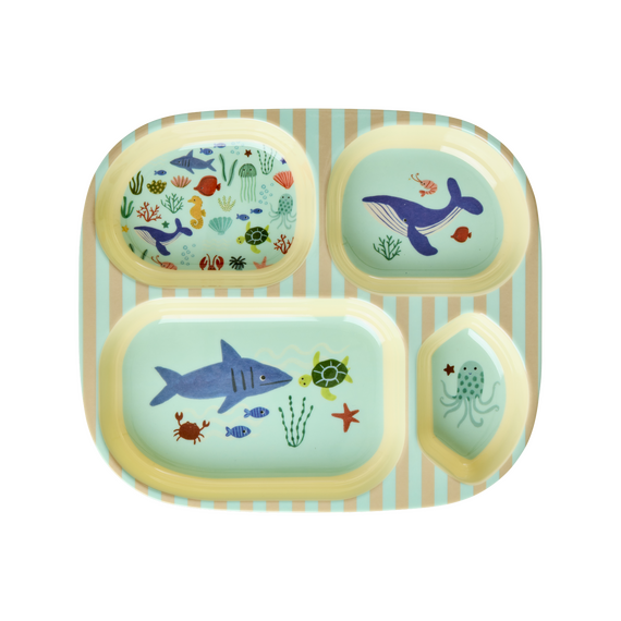 Rice - Kids 4 Room Plate with Blue Ocean Print - Blue / Baby and Children