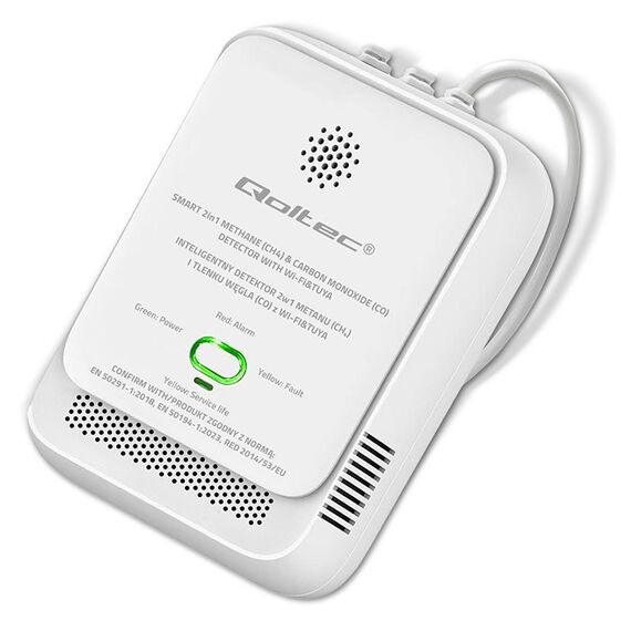 Qoltec 52654 2in1 natural gas and carbon monoxide (CO) leak detector | CH4 | CO | NG | Tuya | Wi-Fi | 85dB alarm | LED