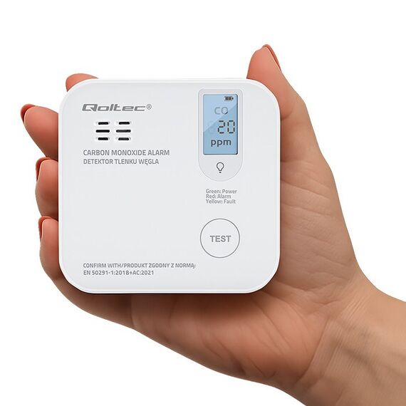 Qoltec 52577 Wireless Carbon monoxide (CO) sensor with battery | sensor service life 10 years | alarm 85dB | LED