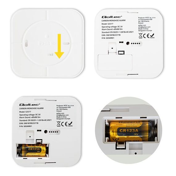 Qoltec 52577 Wireless Carbon monoxide (CO) sensor with battery | sensor service life 10 years | alarm 85dB | LED