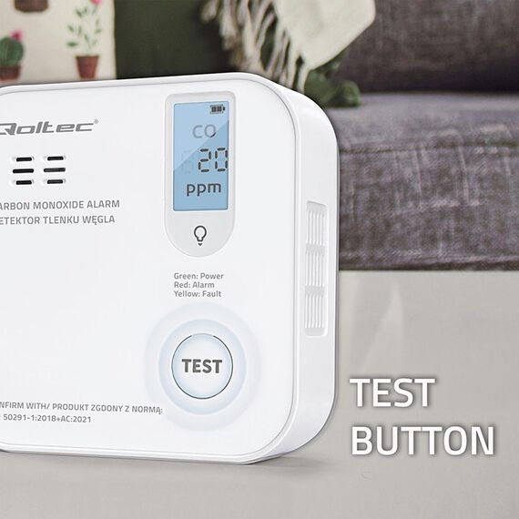 Qoltec 52577 Wireless Carbon monoxide (CO) sensor with battery | sensor service life 10 years | alarm 85dB | LED