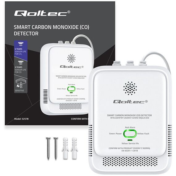 Qoltec 52576 Carbon monoxide sensor | CO detector | alarm 85dB | LED